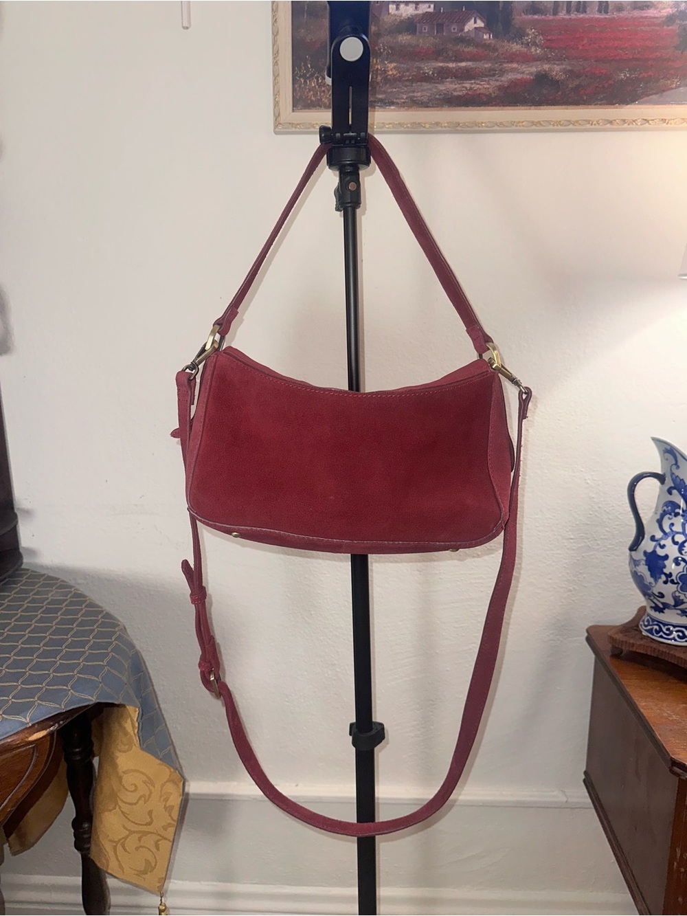 Suede Shoulder Bag in Red